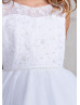 Illusion Neck Beaded Lace Tulle High Low Flower Girl Dress